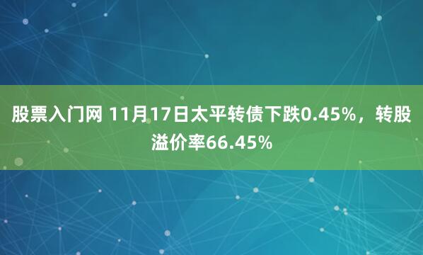 股票入门网 11月17日太平转债下跌0.45%，转股溢价率66.45%